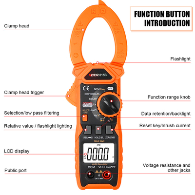 VICTOR 615B DC 1500V 1000A True RMS AC DC Digital Clamp Multimeter com contador de clamp de energia solar NCV ao vivo