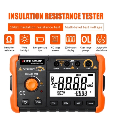 VICTOR VC60B+ Tester Digital de Resistência ao Isolamento Ecrã LCD de alta definição 5000 palavras exibem letra clara