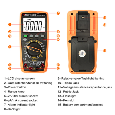 VICTOR VC9808+ Multiméter digital 2000uF capacímetro 10MHz Medição da temperatura e da indutividade de frequência com teste LCR