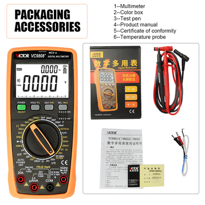 VICTOR VC9808+ Multiméter digital 2000uF capacímetro 10MHz Medição da temperatura e da indutividade de frequência com teste LCR