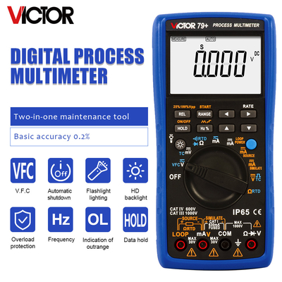 VICTOR 79+ Processo Multiméter resistência 400 ohm termoparo freqüência 100hz loop 24V Multiméter digital