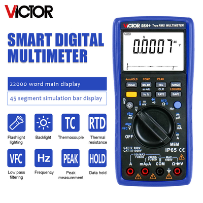 VICTOR 98A+ VICTOR Multiméter digital 22000 contagens de exibição multiméter de alcance automático com USB