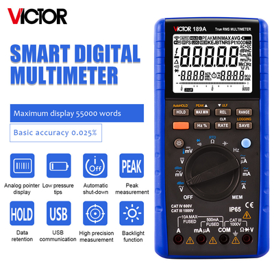 VICTOR189A 0,025% Precisão 55000 Contas VICTOR Multiméter digital 1000V Proteção contra fusíveis