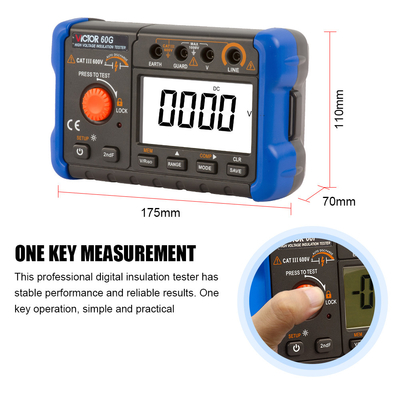 VICTOR60H Display Tester de isolamento digital 1000V com registo de dados Megohmmeter