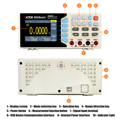VICTOR 8045mini tamanho mini multímetro de mesa 30000 contagens multímetro tipo bancada DMM com display colorido